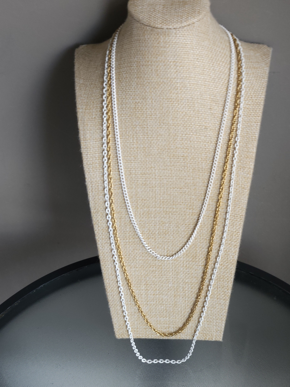 Mixed Metal Layered Necklace Set in Gold and White - Women Jewelry NOS